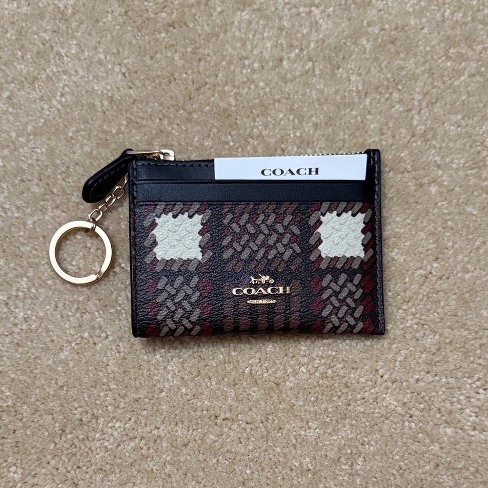 Coach Multicolor Plaid Card Holder with Key Ring